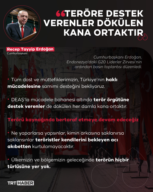 Cumhurbaşkanı Erdoğan: Terör örgütüne destek verenler dökülen her damla kana ortaktır